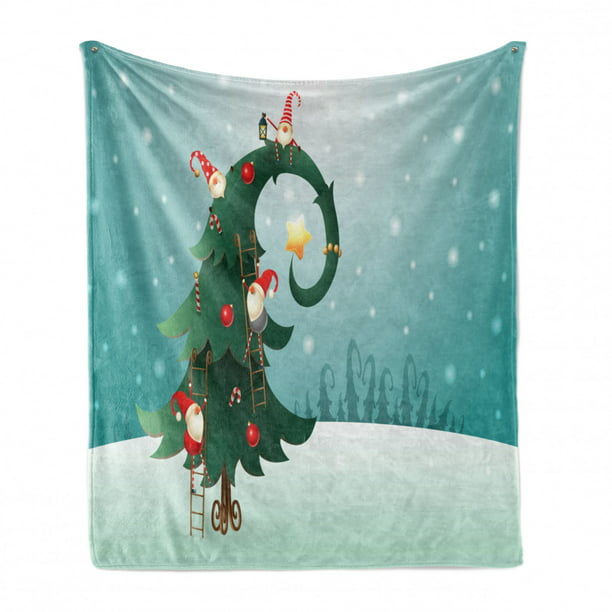U Life Merry Christmas Tree Balls Snowflakes Soft Fleece Throw Blanket Blankets for Nap Couch Bed Kids Adults 50 x 60 inch 
